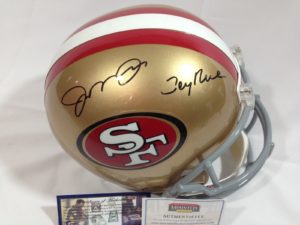 Autographed Joe Montana-Jerry Rice helmet